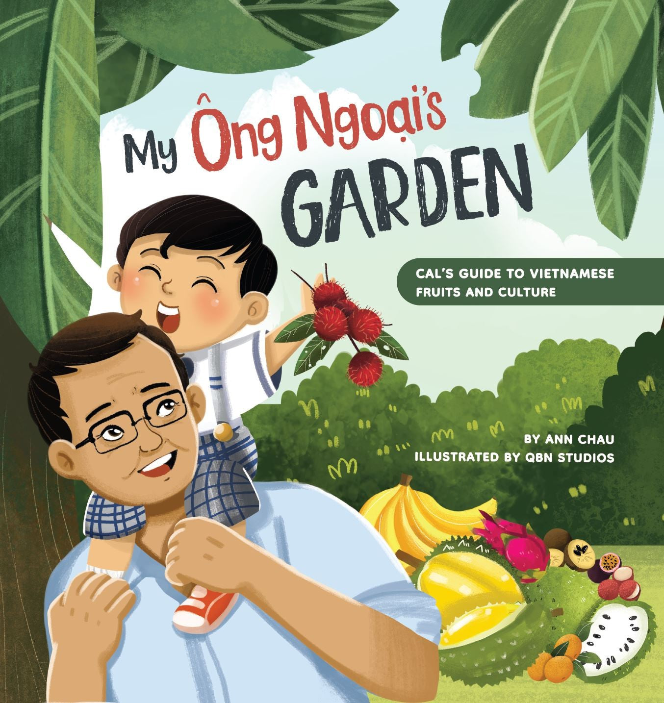 Book cover of 'My Ong Ngoai's Garden' with a child and adult in a garden setting.